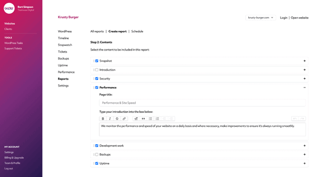 animated gif showing how you add links to report text
