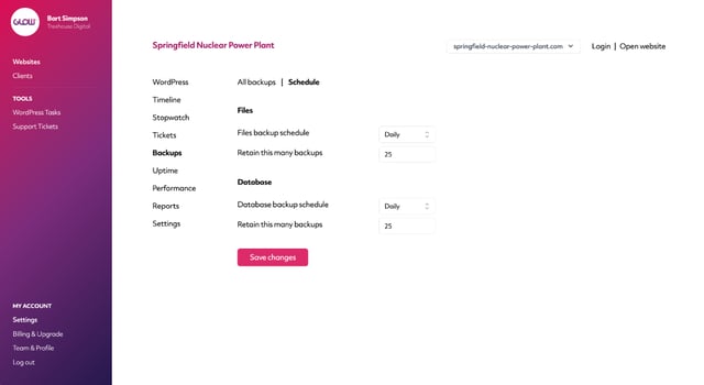screenshot of glow showing the backup schedule screen