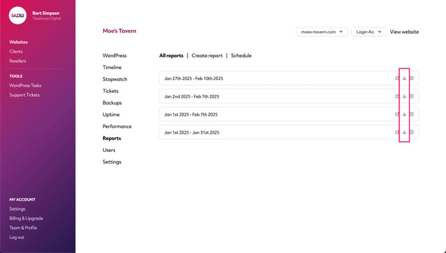 glow screenshot showing one way to download a client report
