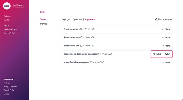 glow failed core, plugin and theme updates
