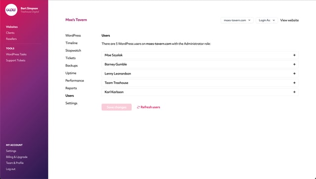 glow, screenshot of the users screen for a client website