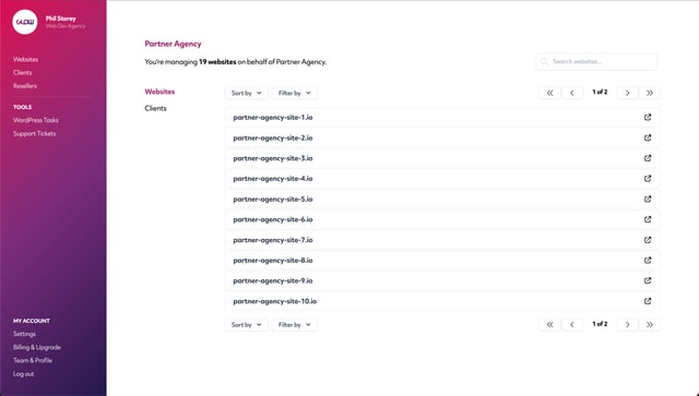 glow screenshot of the reseller area