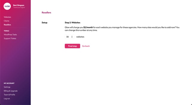 white label wordpress management, setup reseller feature in glow, part 3