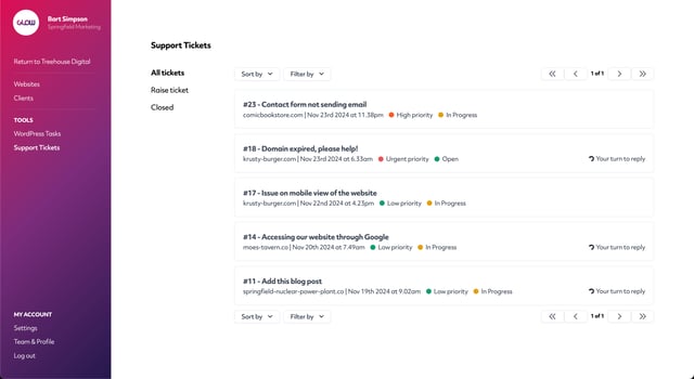 screenshot of glow, showing the support ticket system