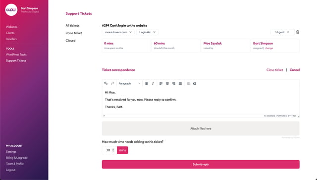 glow recording time from a support ticket