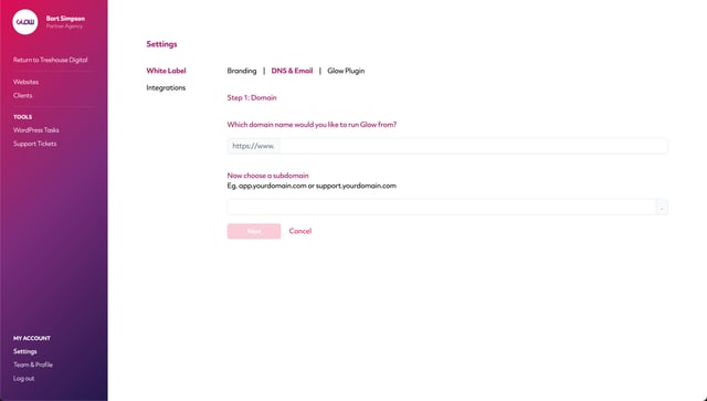 you can run the dashboard from your partner agencies domain name and customise email notifications so that they come from their company name, not yours