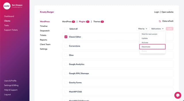 manage multiple wordpress sites with glow, deactivate a plugin part 2