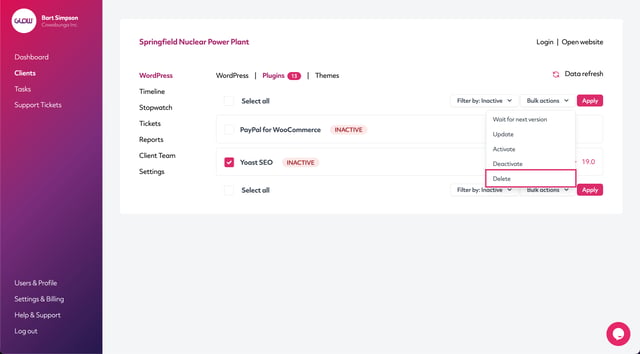 manage multiple wordpress sites with glow, delete a plugin part 4