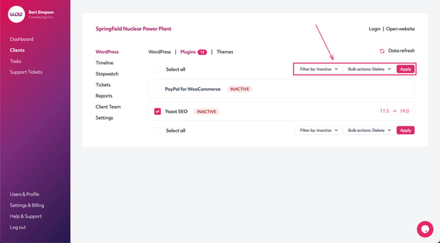 manage multiple wordpress sites with glow, delete a plugin part 5