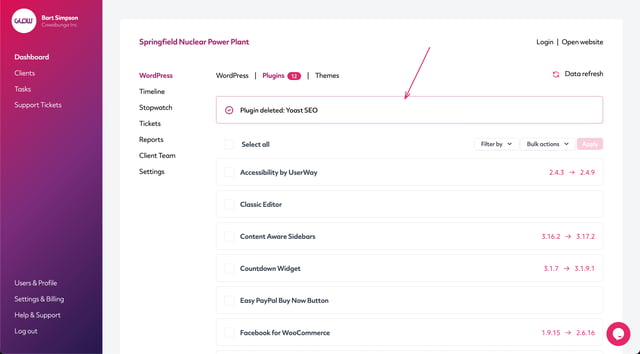 manage multiple wordpress sites with glow, delete a plugin part 6