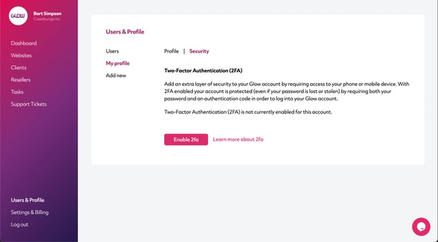 manage multiple wordpress sites with glow - setup 2FA on your account - part 1