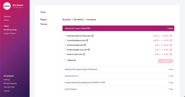 manage multiple wordpress sites with glow - bulk update wordpress plugins - part 3
