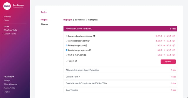 manage multiple wordpress sites with glow - bulk update wordpress plugins - part 4