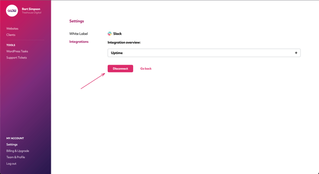screenshot of glow showing the starting point for disconnecting your slack workspace