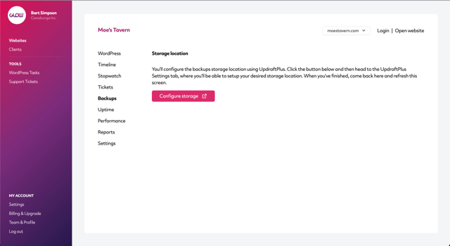 wordpress management glow, screenshot to setup backups feature, part 3