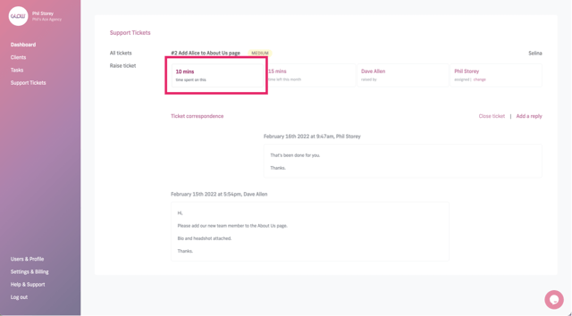 manage multiple wordpress sites with glow - record time on support tickets, keep track of time spent through duration of handling request