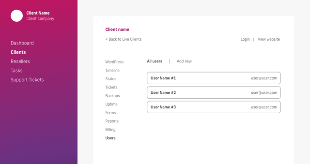 glow manage multiple wordpress sites, all client users