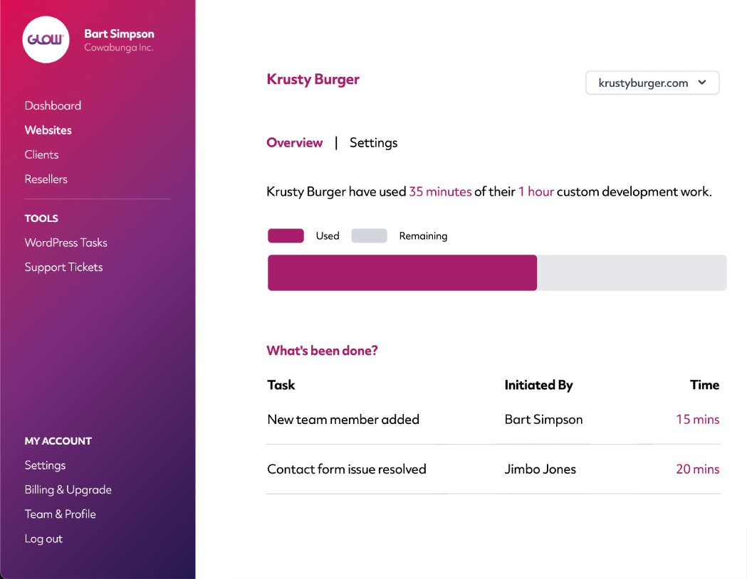 managewp alternative, glow, wordpress maintenance time tracking